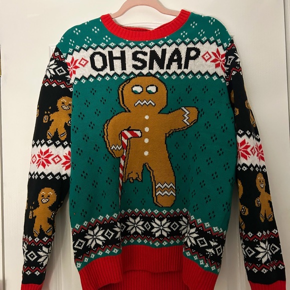 Festive Gingerbread Men Sweater - Green, Black, Red - Picture 1 of 2